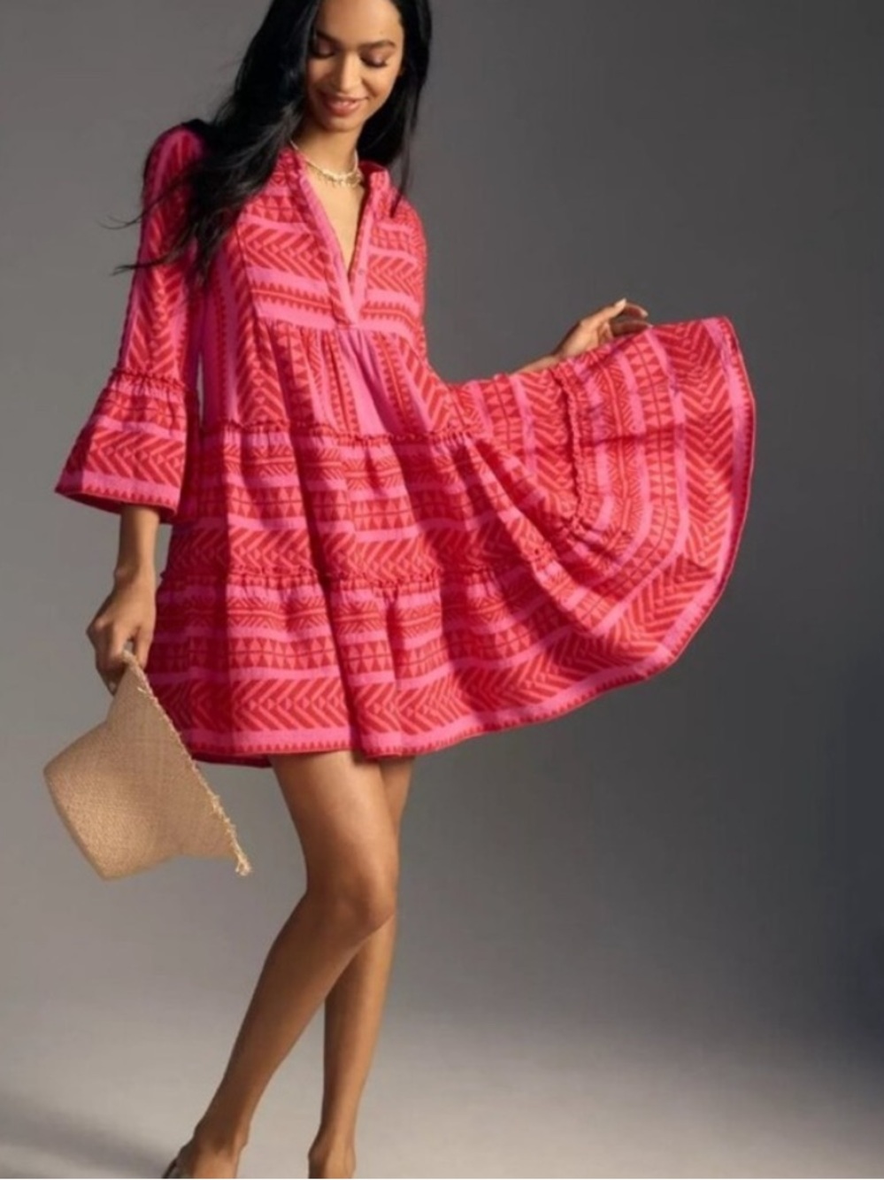 Anthropologie Devotion Twins Ella Fuchsia Pink Aztec Mini Dress